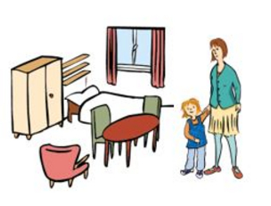 Zimmer und Frau mit Kind